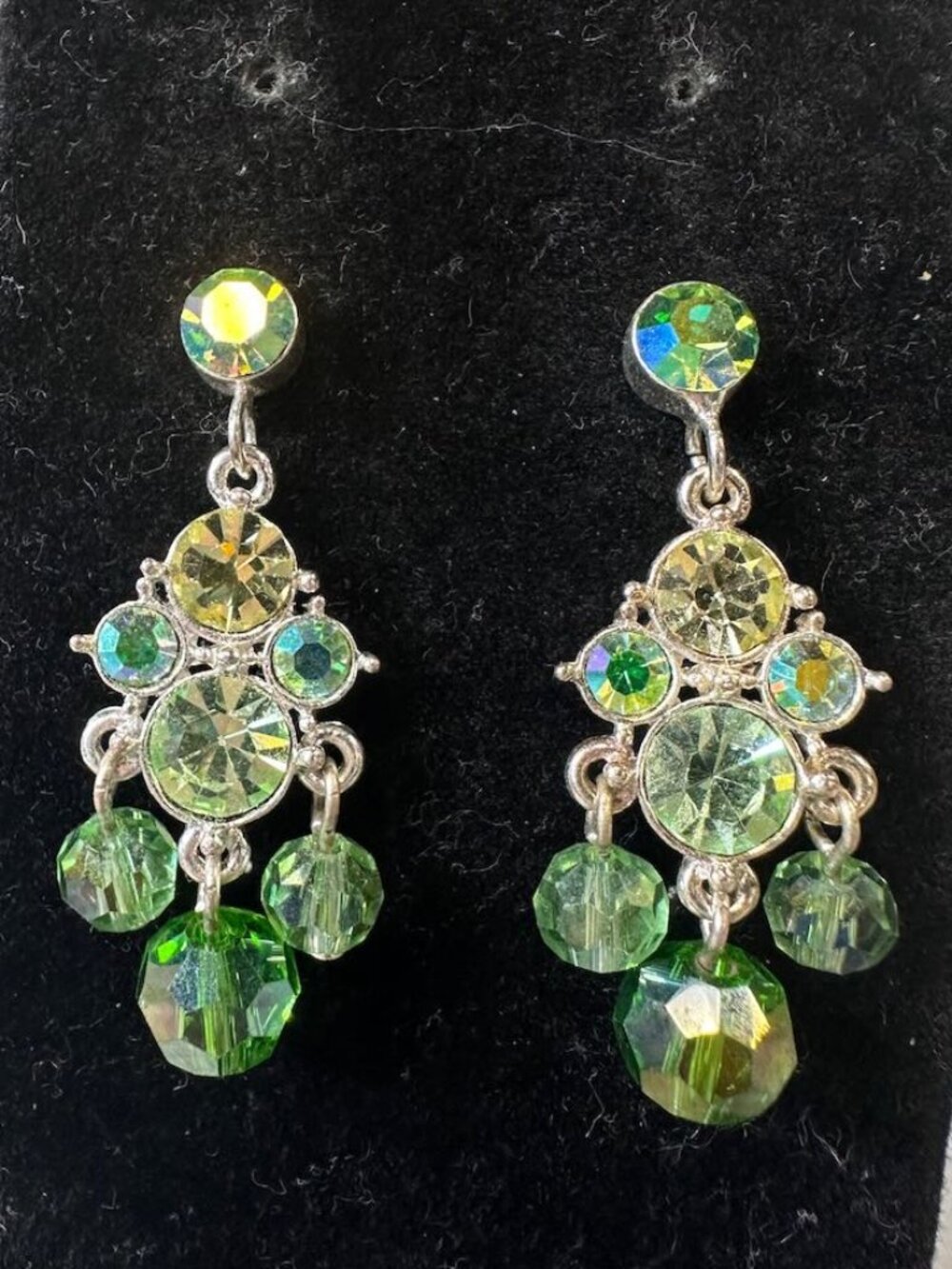 Vintage Green Aurora Borealis Chandelier Style Earrings